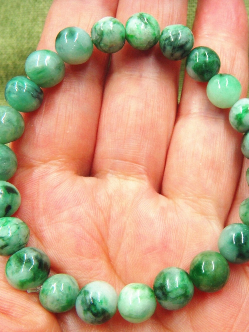 Certified Green Grade A Jade Jadeite 8mm Beads Bangle Stretchy Bracelet